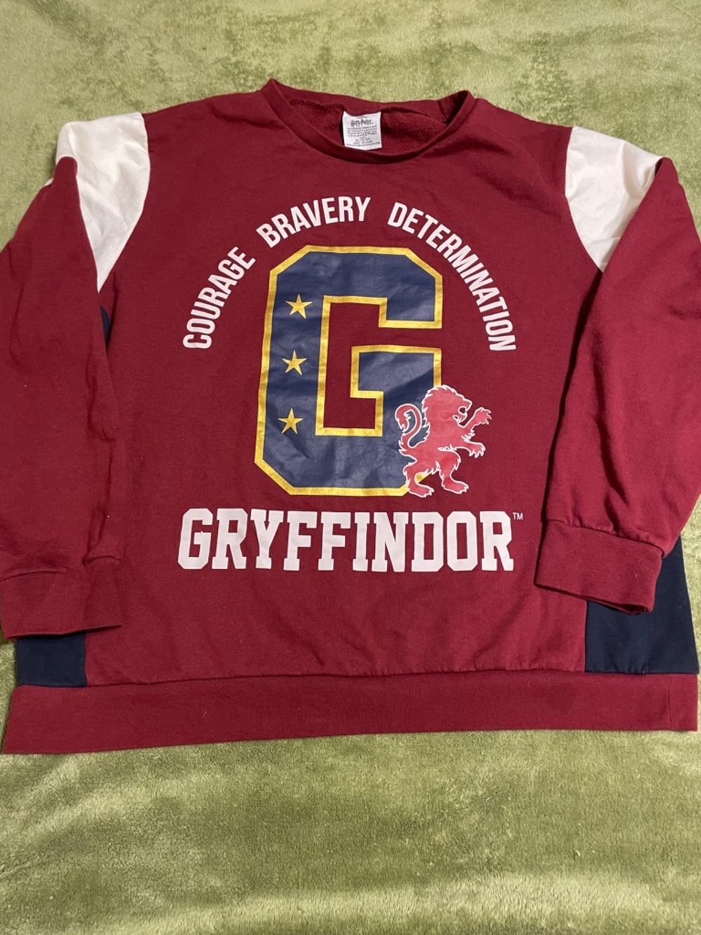 Harry Potter Gryffindor Maroon Crewneck Sweatshirt with White Sleeve Accents